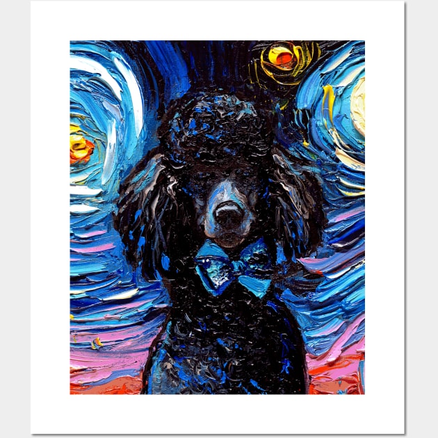 Standard Black Poodle Night (Portrait) Wall Art by sagittariusgallery